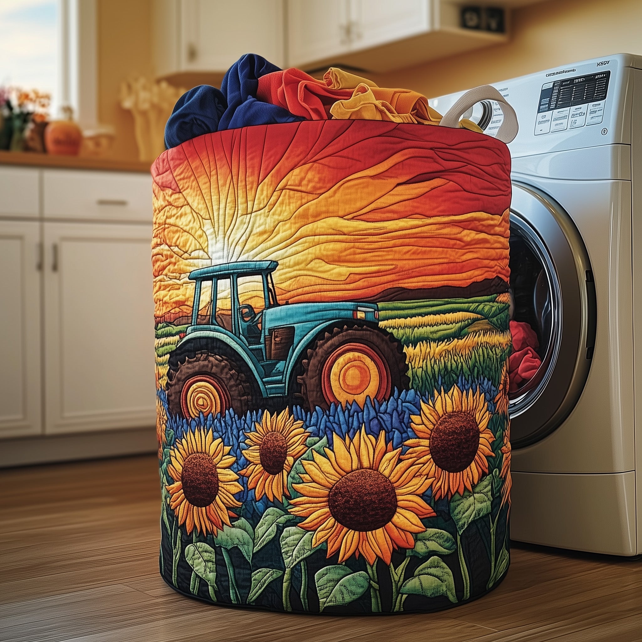 Country Tractor Quilted Laundry Basket Foldable Fabric Clothes Hamper Present For Her