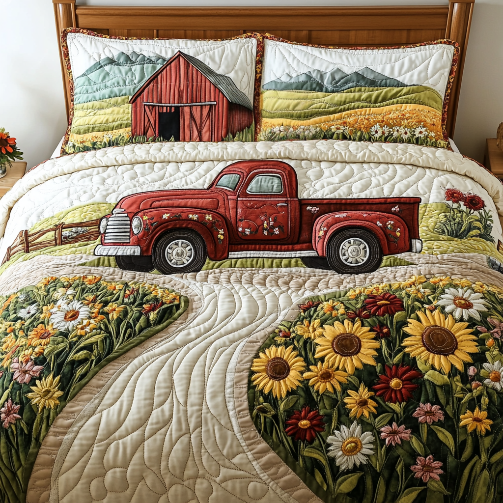 Country Truck Quilted Bedding Set Bed Decorations Patriotic Gifts For Women