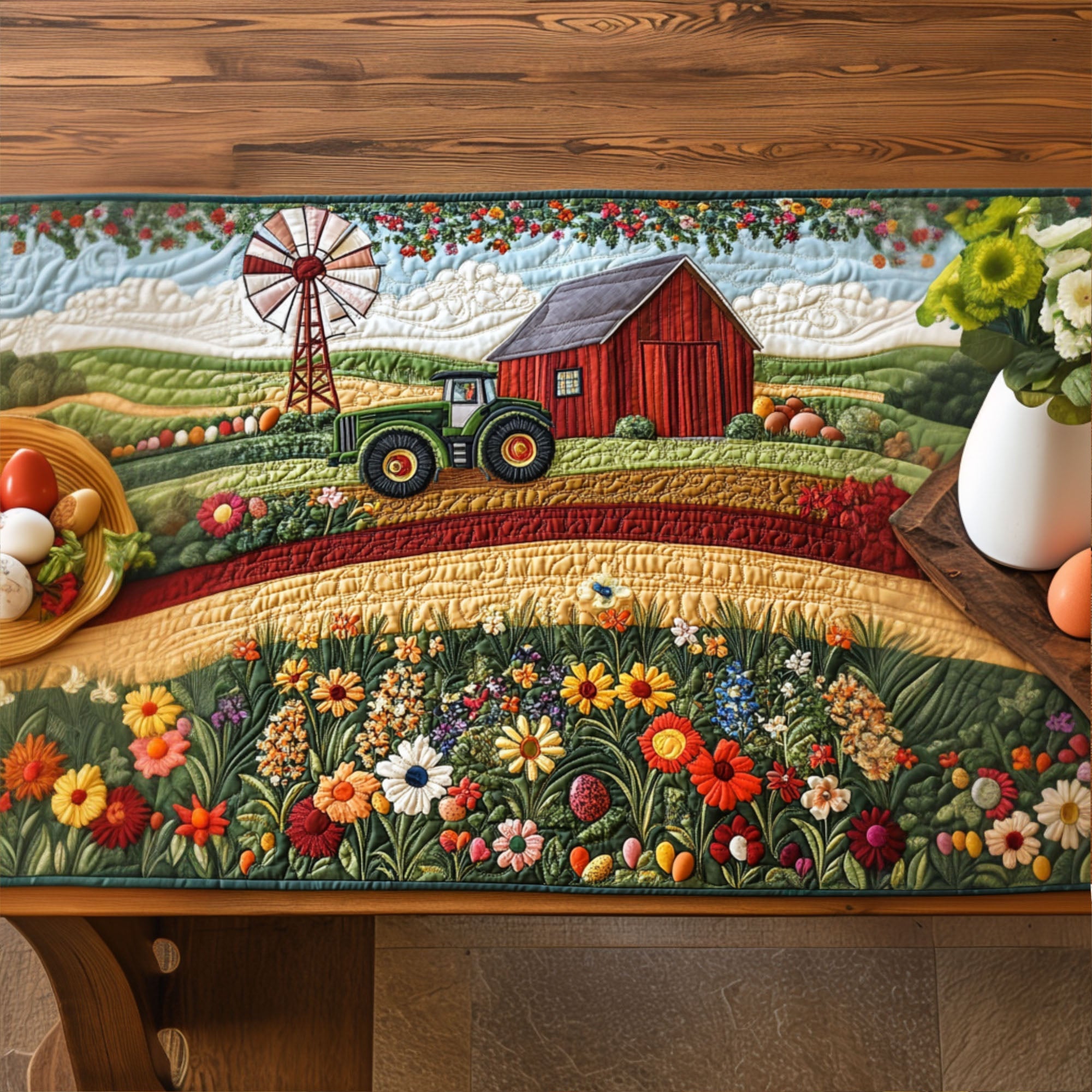 Country Winds Quilted Table Runner Farmhouse Style Table Runners Presents For Farmer Dads