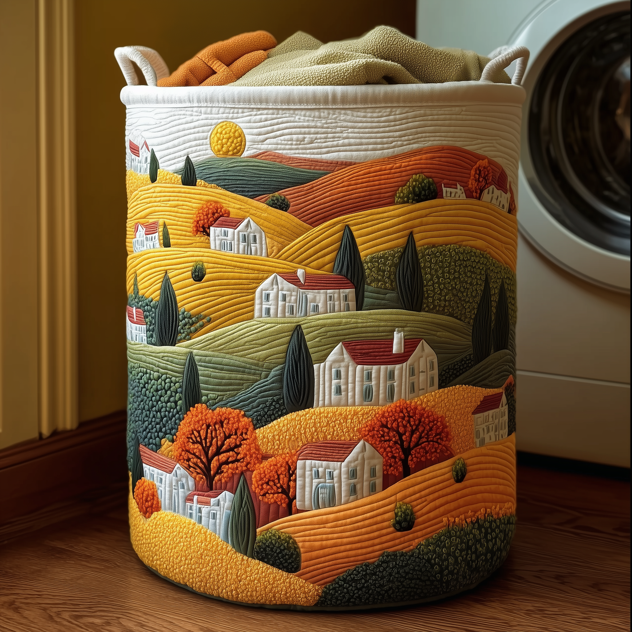 Countryside Bliss Quilted Laundry Basket Holiday Gift For Laundry Lovers