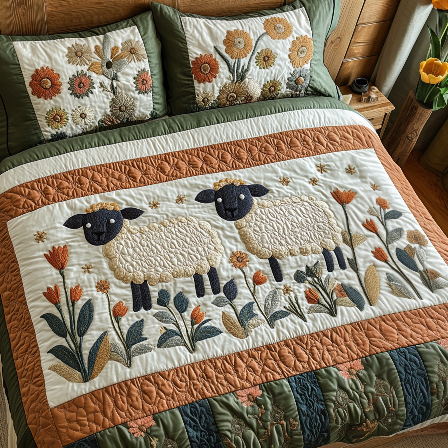 Countryside Charm Quilted Bedding Set Unique Bed Sheet Set Gifts For Sheep Farmers