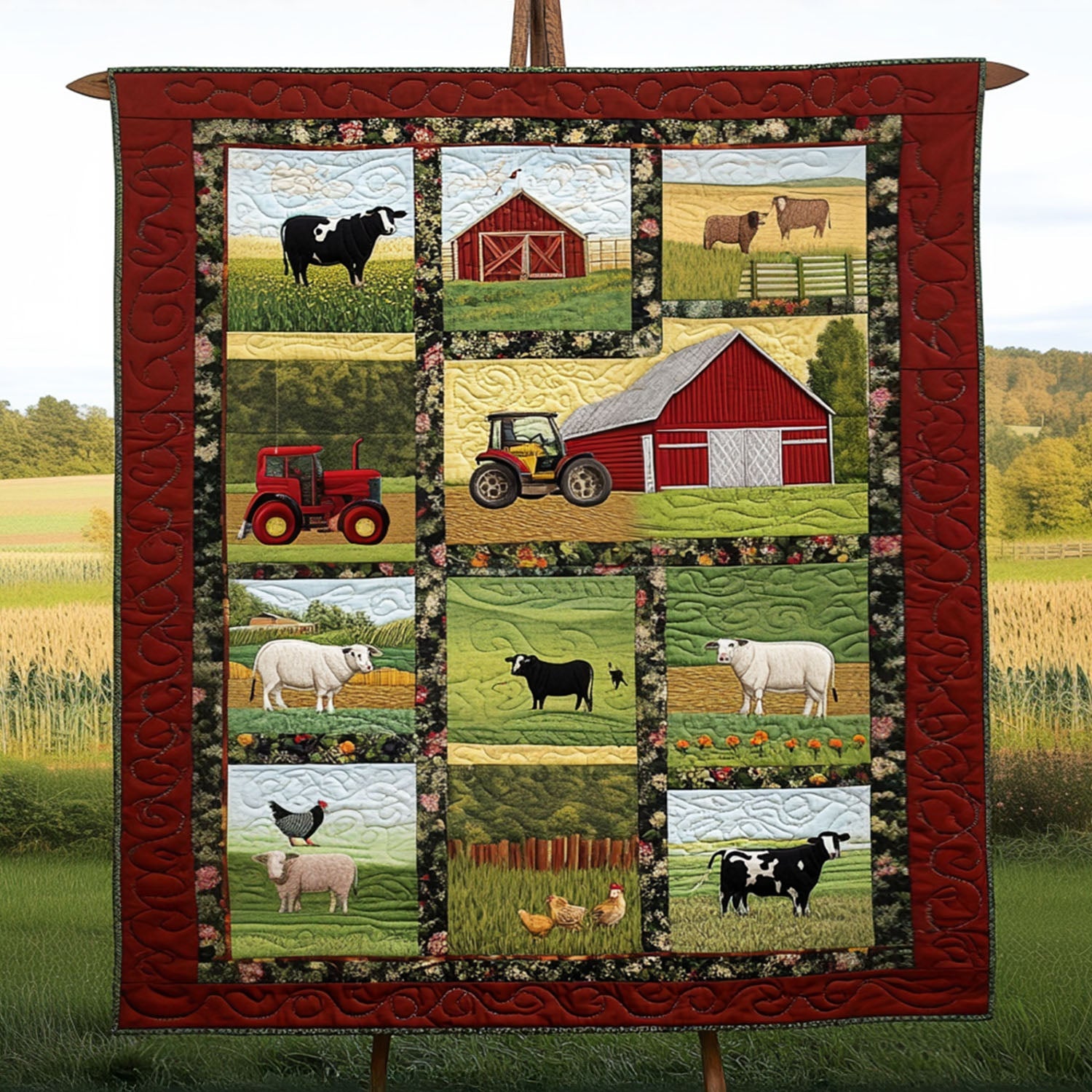 Countryside Comfort Quilted Blanket Holiday Throw Blanket Good Gifts For Farmers