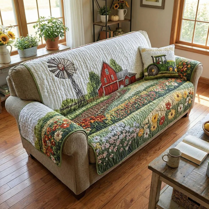 Countryside Comfort Quilted Sofa Cover Farmhouse Floral Furniture Protector Best Gift For Mom