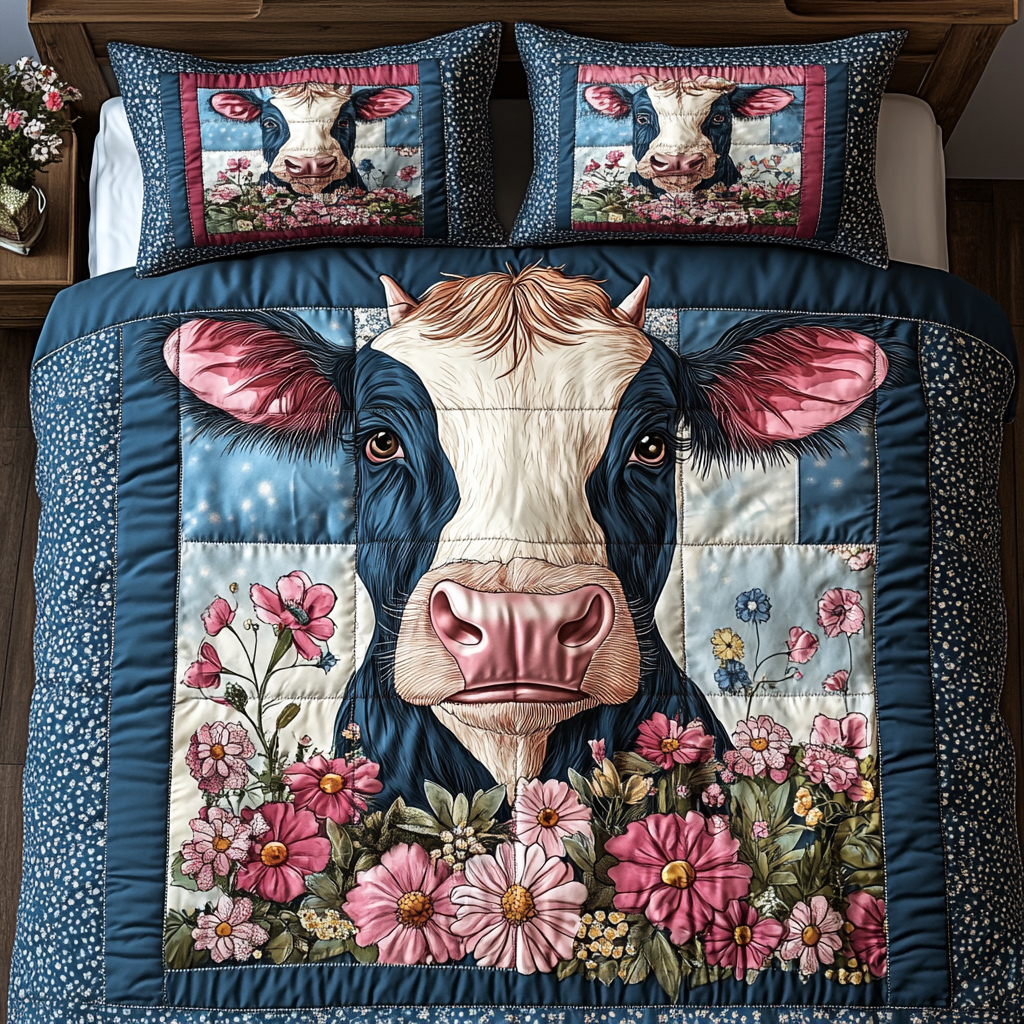 Countryside Cow Dreams Quilted Bedding Set Warm and Breathable Bedding Set for All Seasons