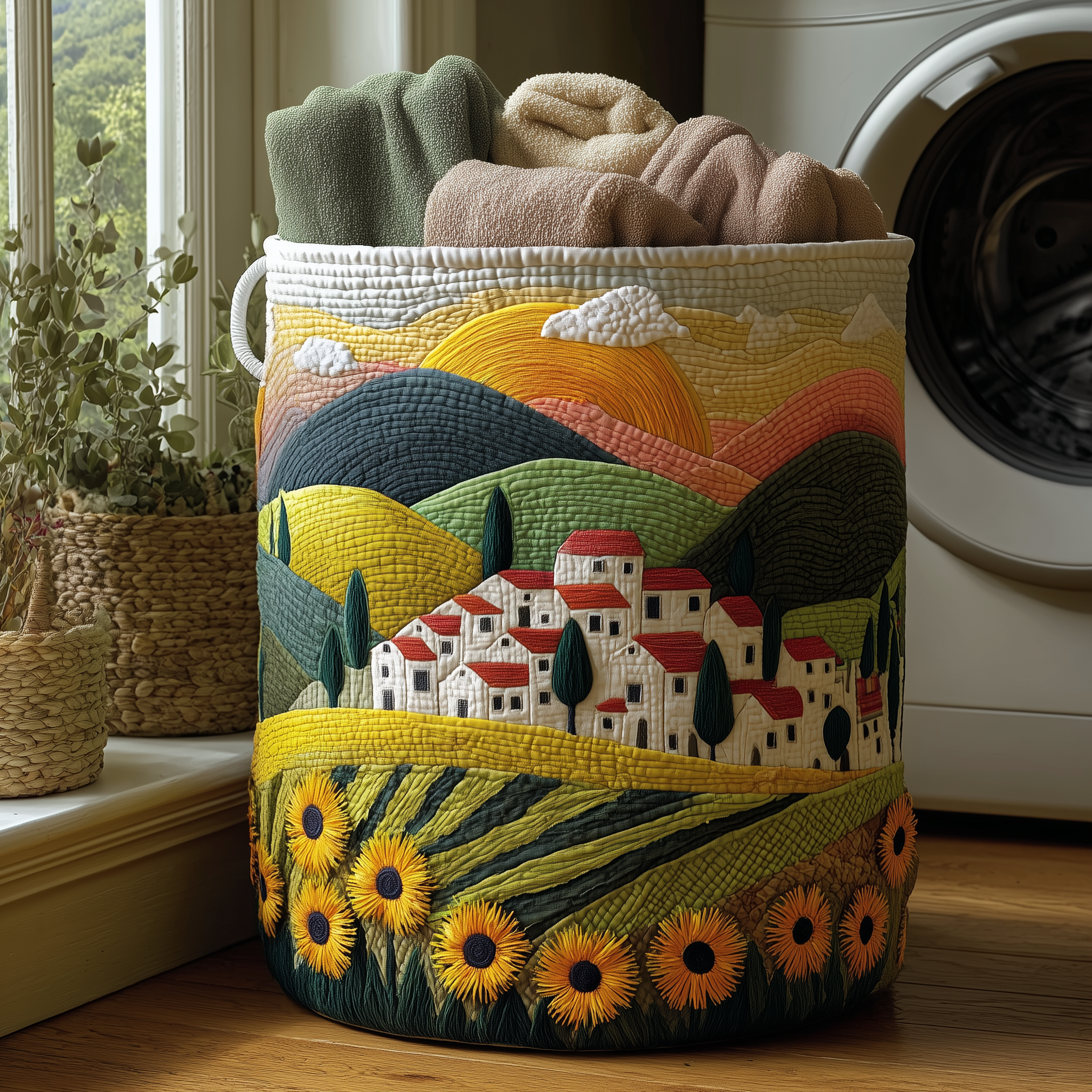 Countryside Dreams Quilted Laundry Basket Perfect Gift For College Dorm