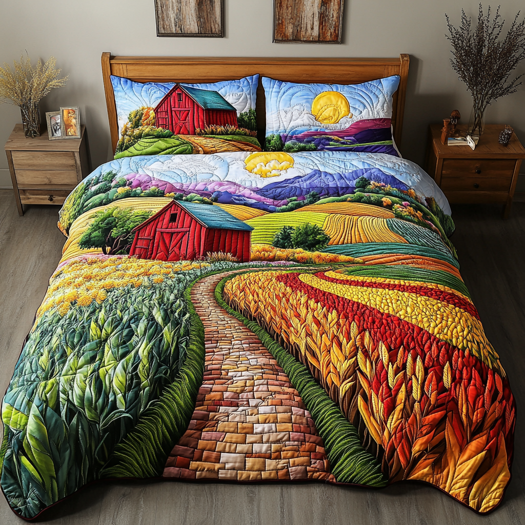 Countryside Escape Quilted Bedding Set Farmhouse Bedroom Decor Ideas Gift Idea For Mother In Law
