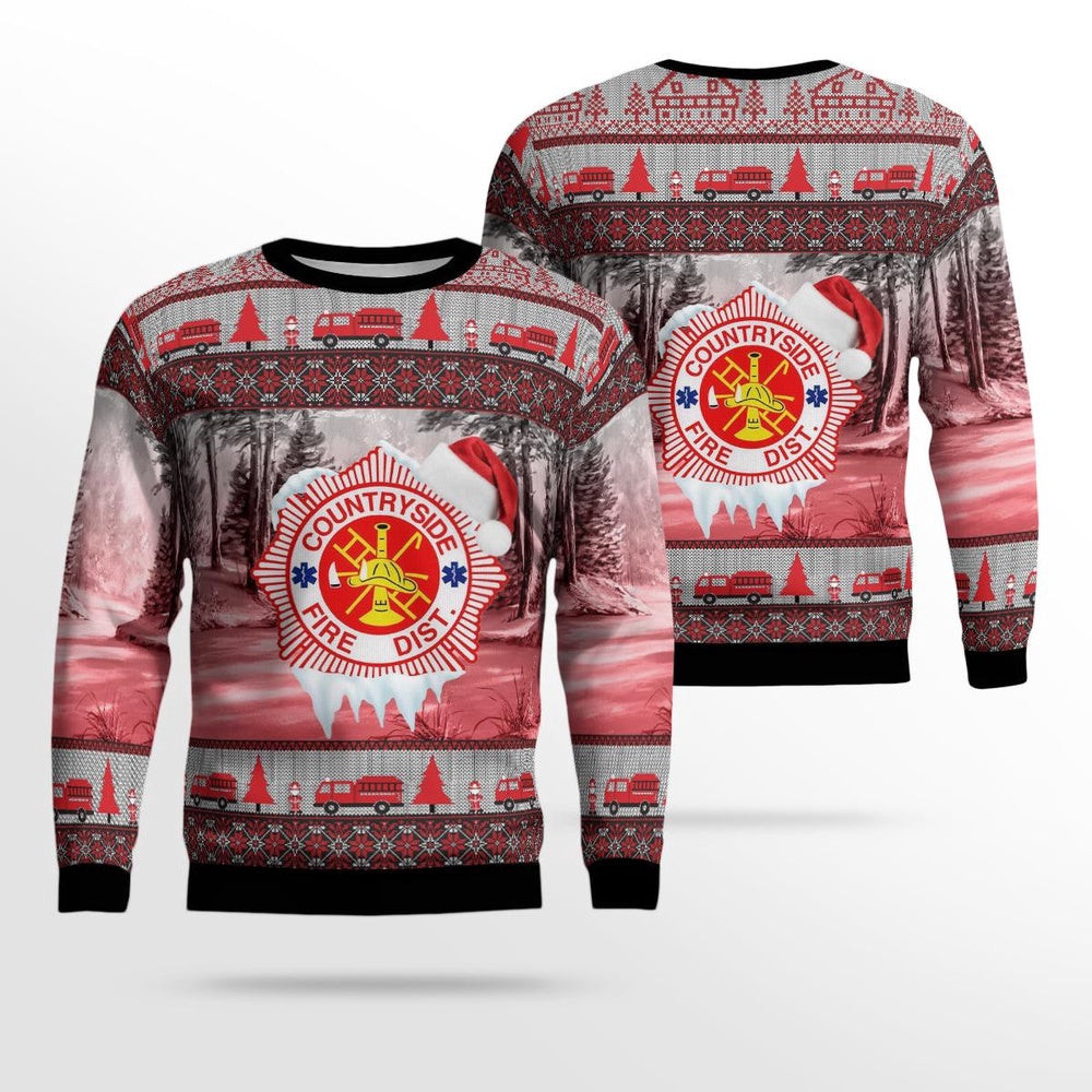 Countryside Fire Protection District Vernon Hills Illinois Christmas AOP Ugly Sweater Xmas Unisex Sweater Christmas Gifts For Men Women