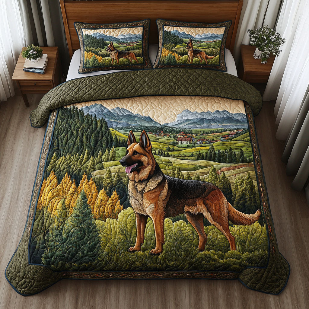 Countryside Hero Quilted Bedding Set Cozy Bedroom Decor German Shepherd Dad Gifts