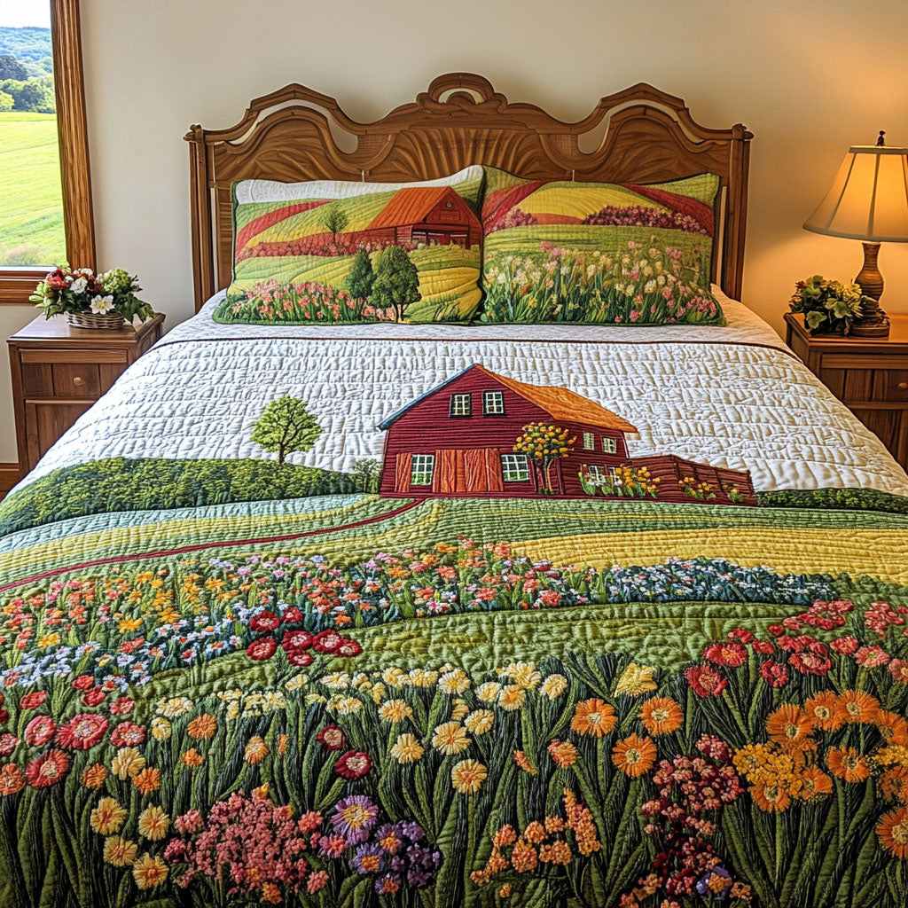 Countryside Peace Quilted Bedding Set Aesthetic Room Decor Tractor Famers Christmas Gifts