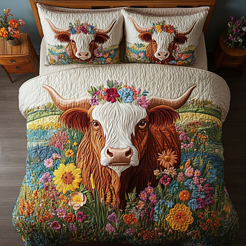 Countryside Serenity Quilted Bedding Set Bedroom Decor Cow Print Christmas Gifts