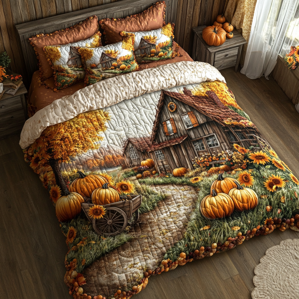 Countryside View Quilted Bedding Set Best Bedspread Set Fall Autumn Gifts For Him