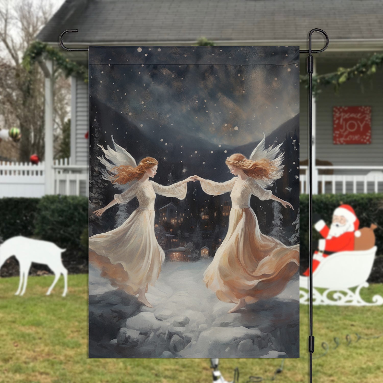 Couple Angel Dancing Christmas Flag Angel Themed Decor Christmas Gifts For Saint Lovers