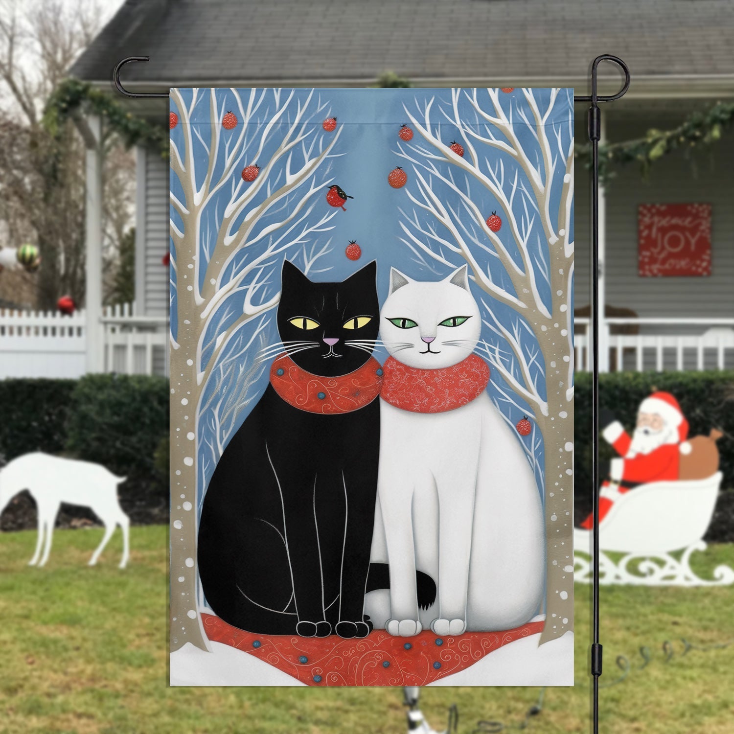 Couple Black And White Cat Christmas Garden Flag Christmas Decor Cat Owners Gifts