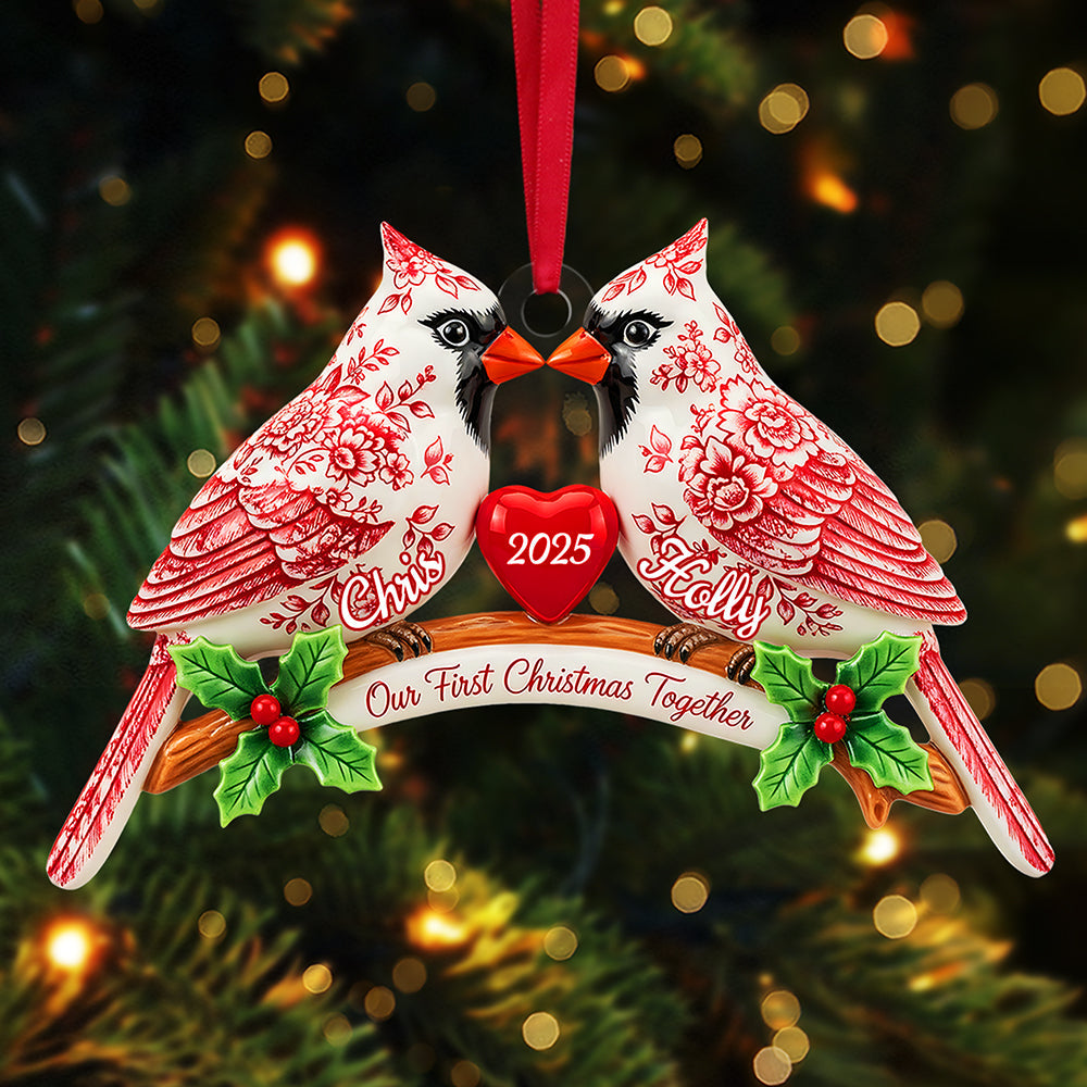 Couple Cardinal Toile de Jouy Ornament - Personalized Gifts For Couple - Holiday Season Gift Idea