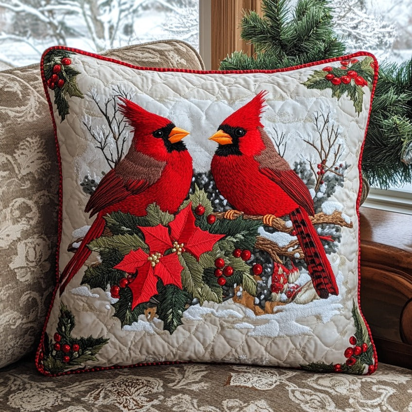Couple Cardinals Quilted Pillow Case Decorative Pillow Covers Xmas Present For Sister In Law