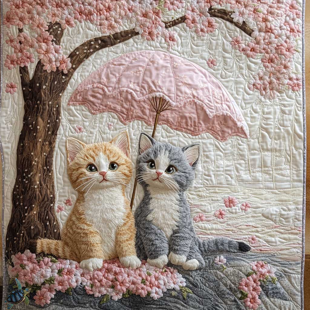 Couple Cat Blossom Quilt Blanket Best Throw Blanket Cat Lovers Owners Presents