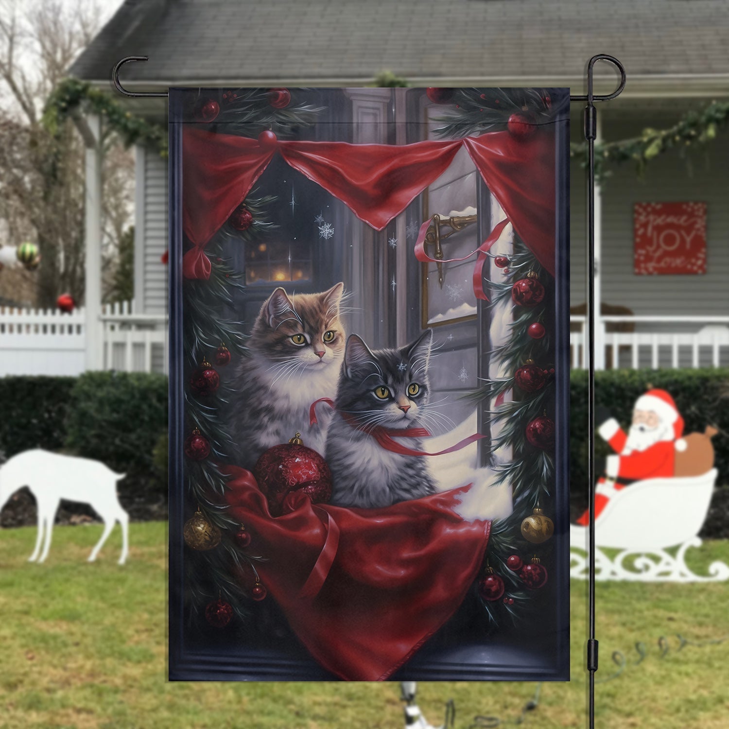 Couple Cats Look At The Window Christmas Garden Flag Christmas Decor Gift For Cat Owners