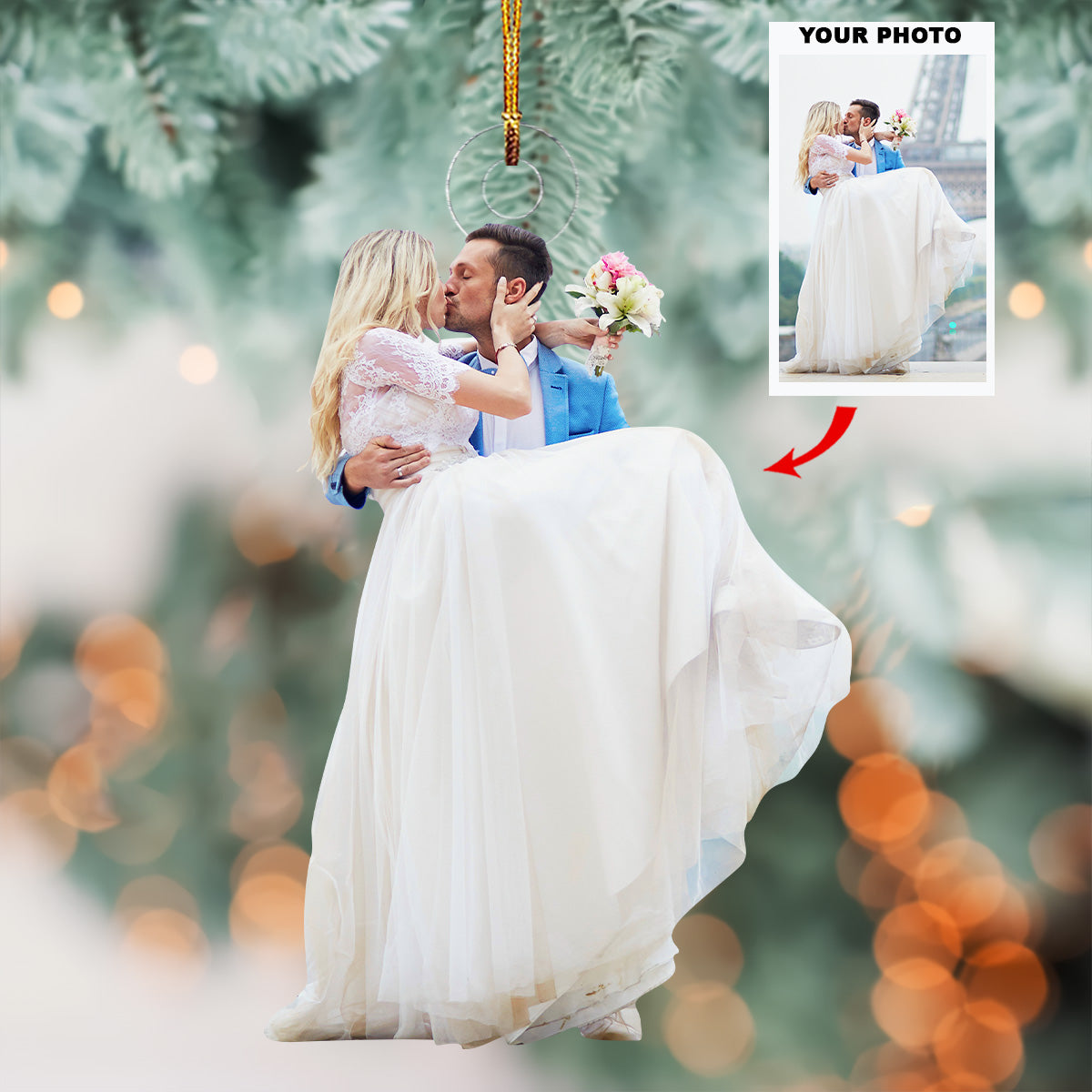 Couple Kiss Personalized Photo Mica Ornament Christmas Gift For Couple