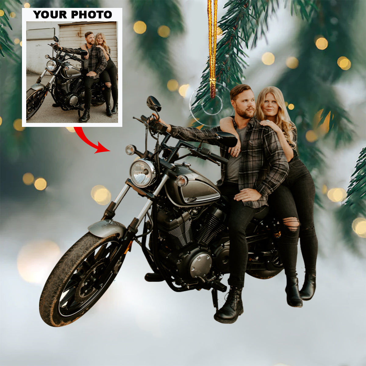 Couple Motorbike Personalized Custom Photo Mica Ornament Christmas Gift For Couple Family