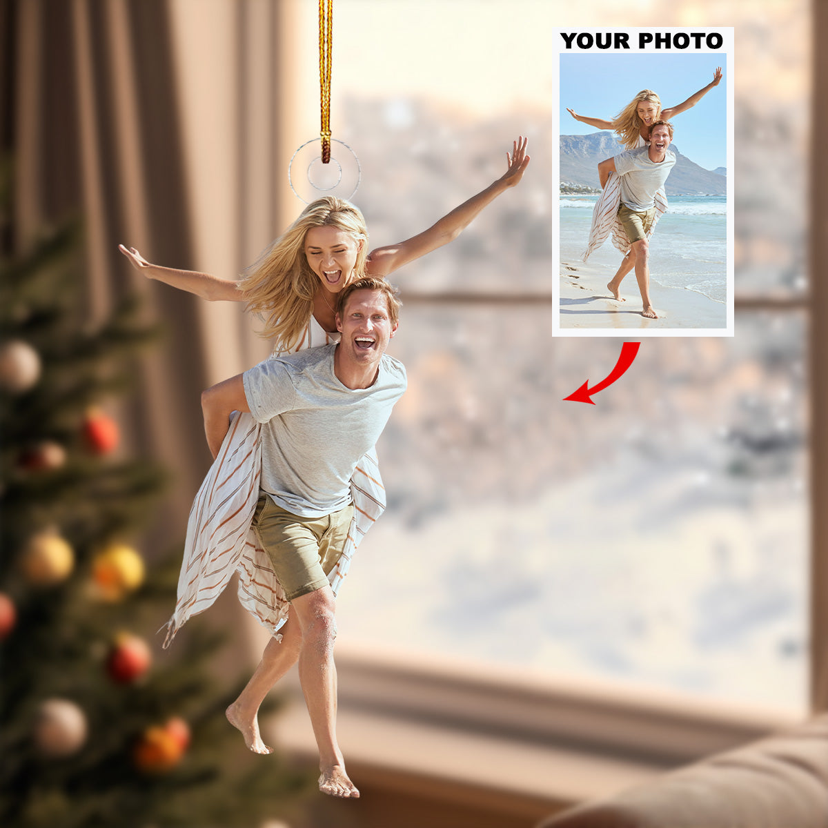 Couple On The Beach Personalized Photo Mica Ornament Christmas Gift For Couple Wedding