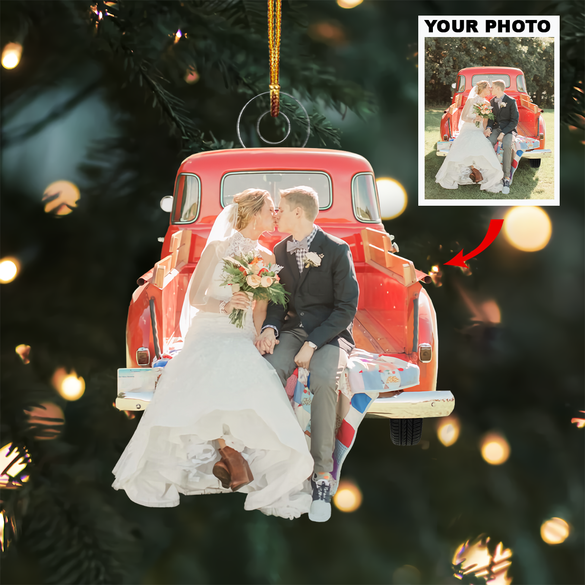 Couple On Wedding Car Personalized Custom Photo Mica Ornament Christmas Gift For Couple