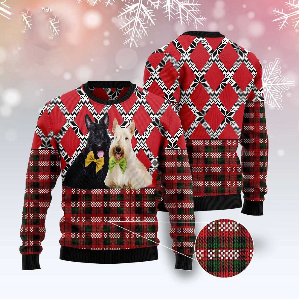 Couple Scottish Terrier Black And White Ugly Christmas Sweater Funny Ugly Christmas Sweater Xmas Gifts