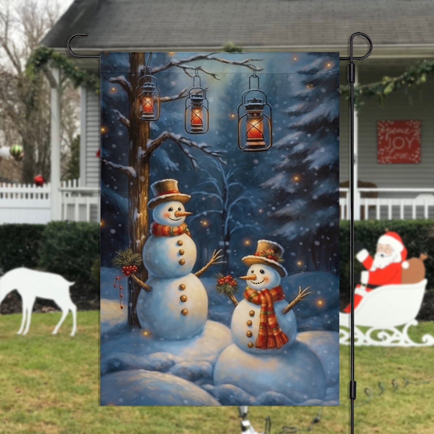 Couple Snowman In The Winter Garden Flag Christmas Flag Gift For Snowman Lovers