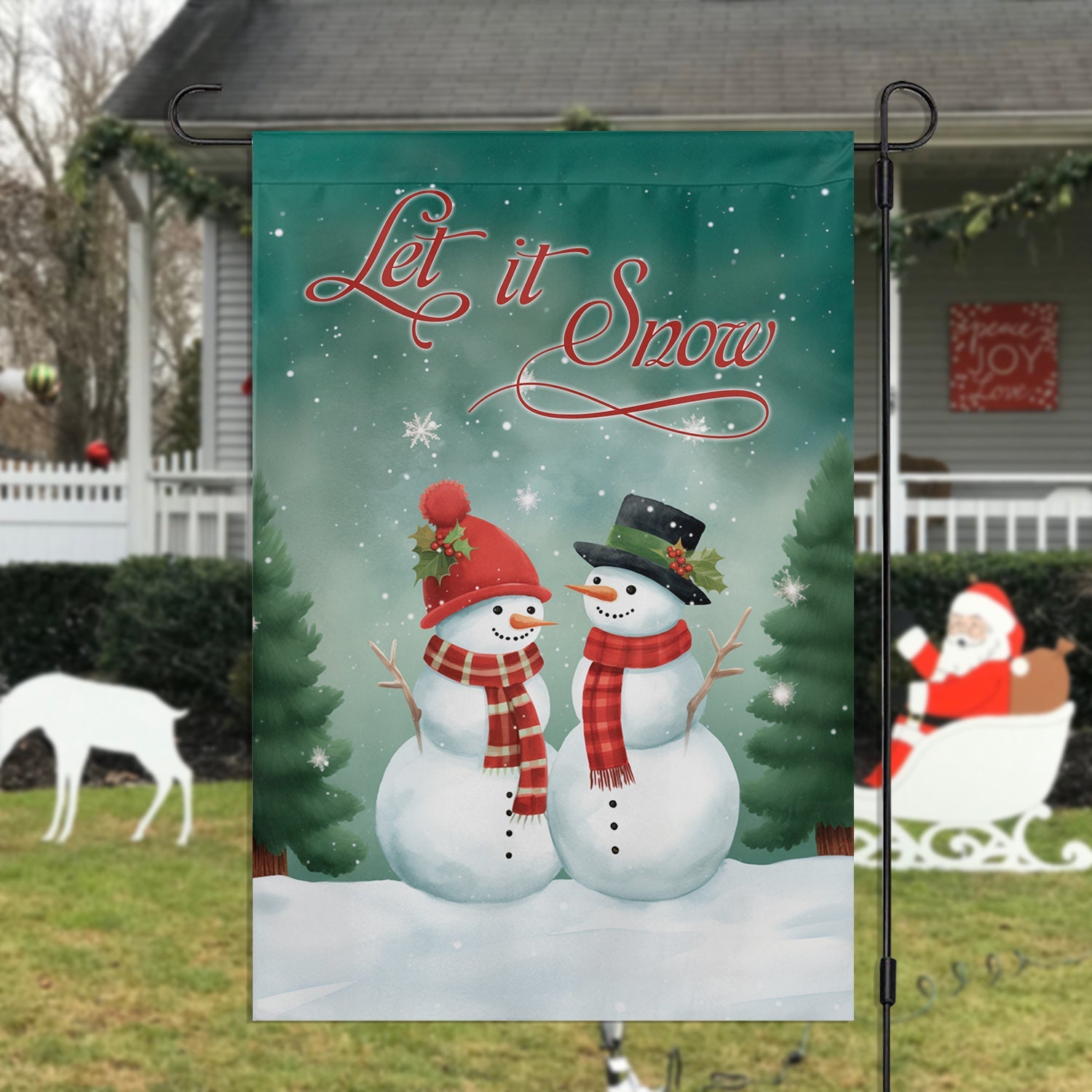 Couple Snowman Let It Snow Christmas Garden Flag Christmas Gift For Decorations