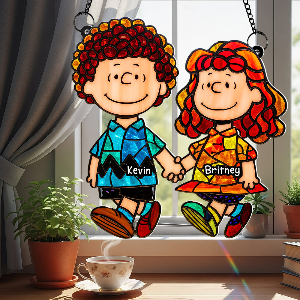 Couple Window Hanging Suncatcher Ornament - Personalized Gifts For Couple - Xmas Home Decoration Gift