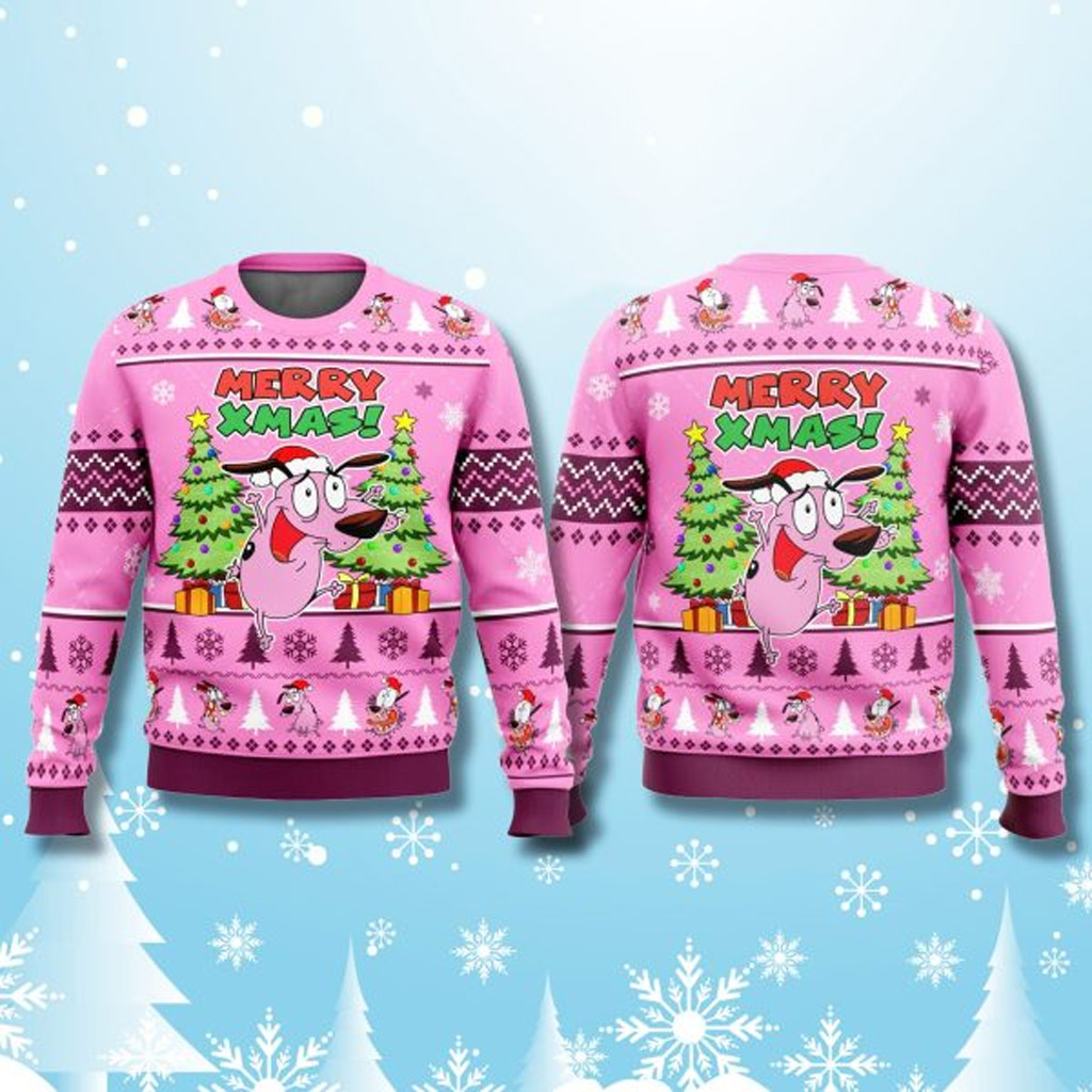 Courage The Cowardly Dog Pink Ugly Christmas Sweater Christmas Ideas For Boyfriend