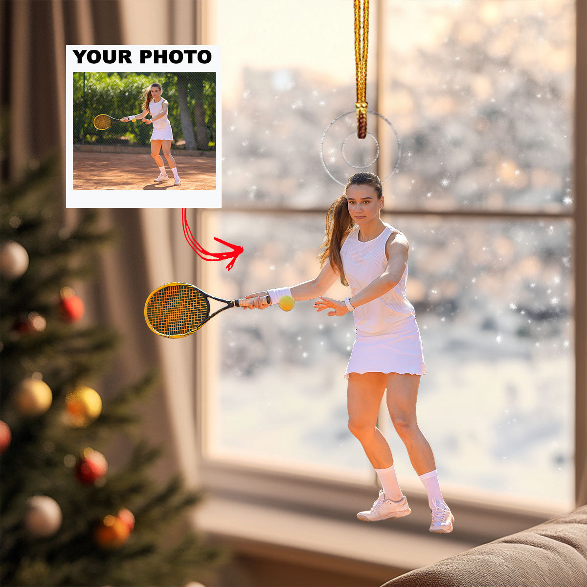 Court Grace Personalized Photo Mica Ornament Gift For Tennis Lover Tennis Player Family