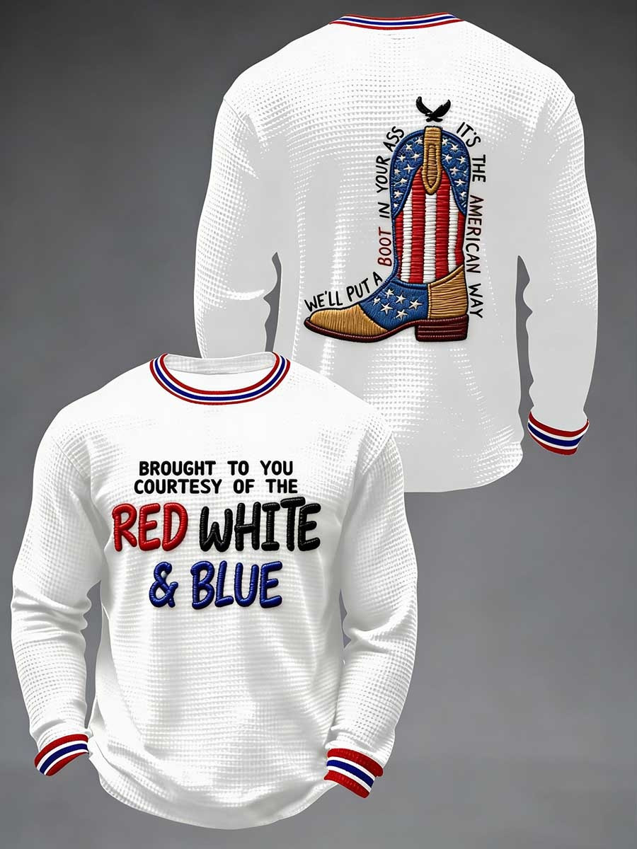 Courtesy Of The Red White Blue Long Sleeve Shirt Cowboy Boot Patriotic Anniversary Gift