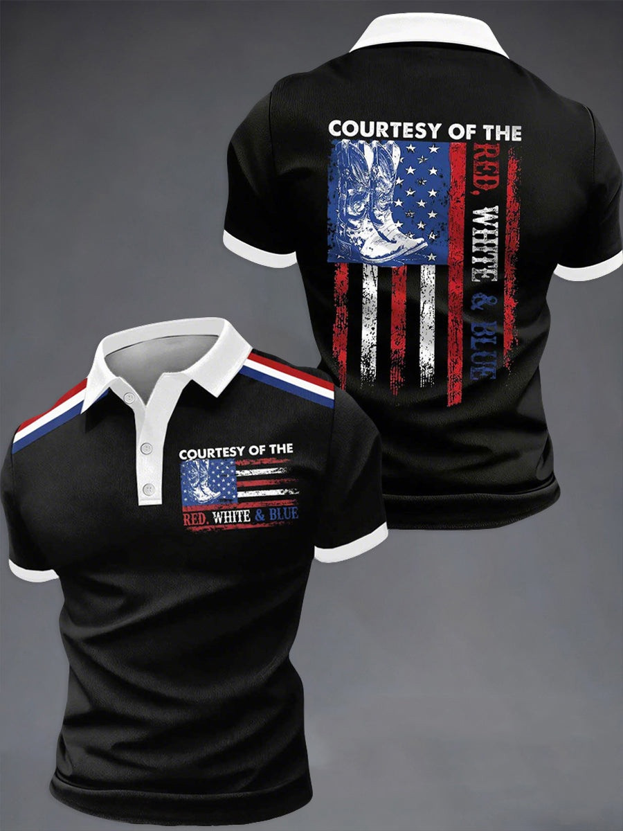 Courtesy Of The Red White Blue Polo Shirt Mens Patriotic Apparel 250th Anniversary Gift