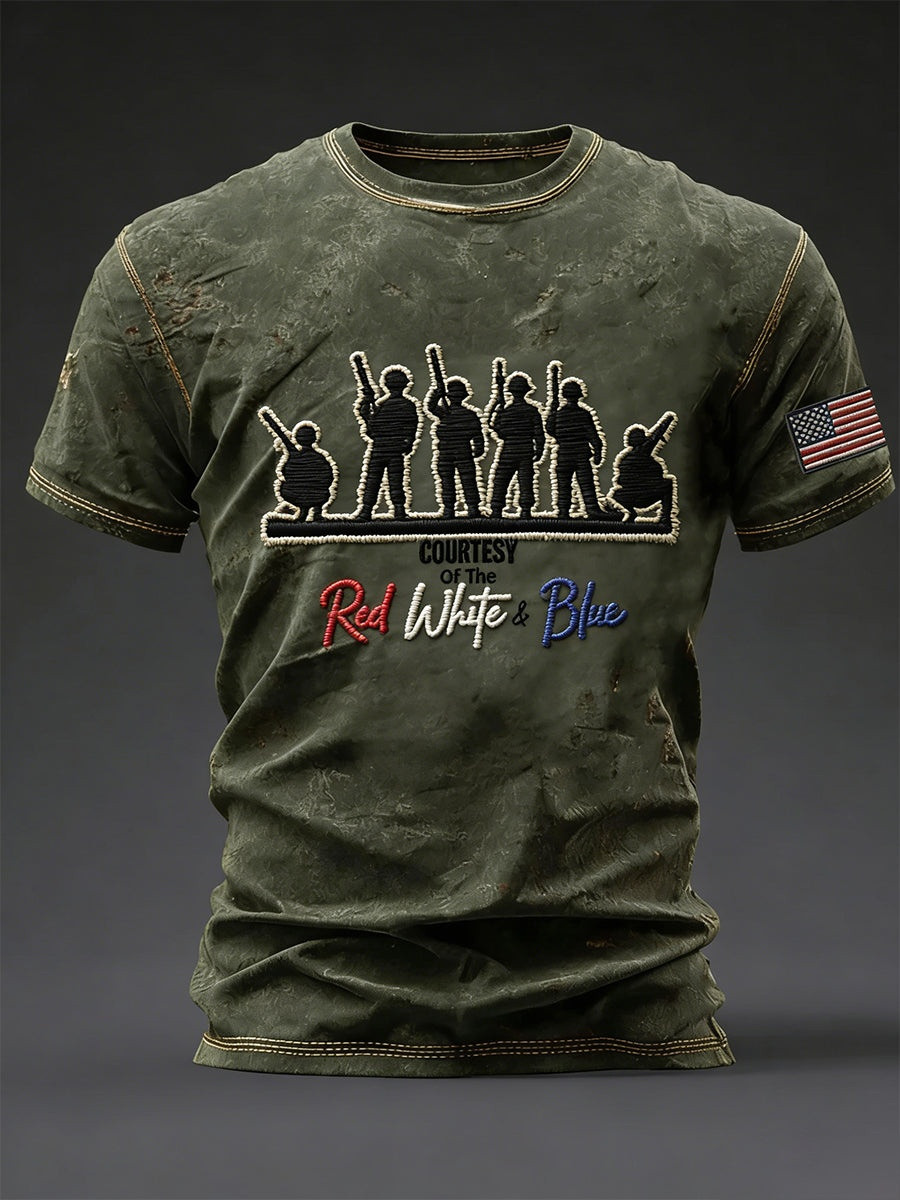 Courtesy Of The Red White Blue Soldiers Graphic Tees Men Patriotic T Shirt Anniversary Gift