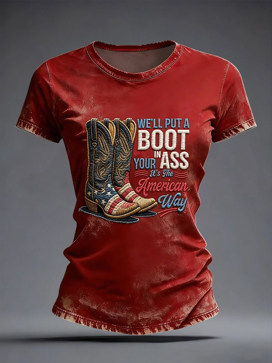 Courtesy Red White Blue Cowboy Boot Womens T-Shirt Patriotic 250th Anniversary Gift For Her