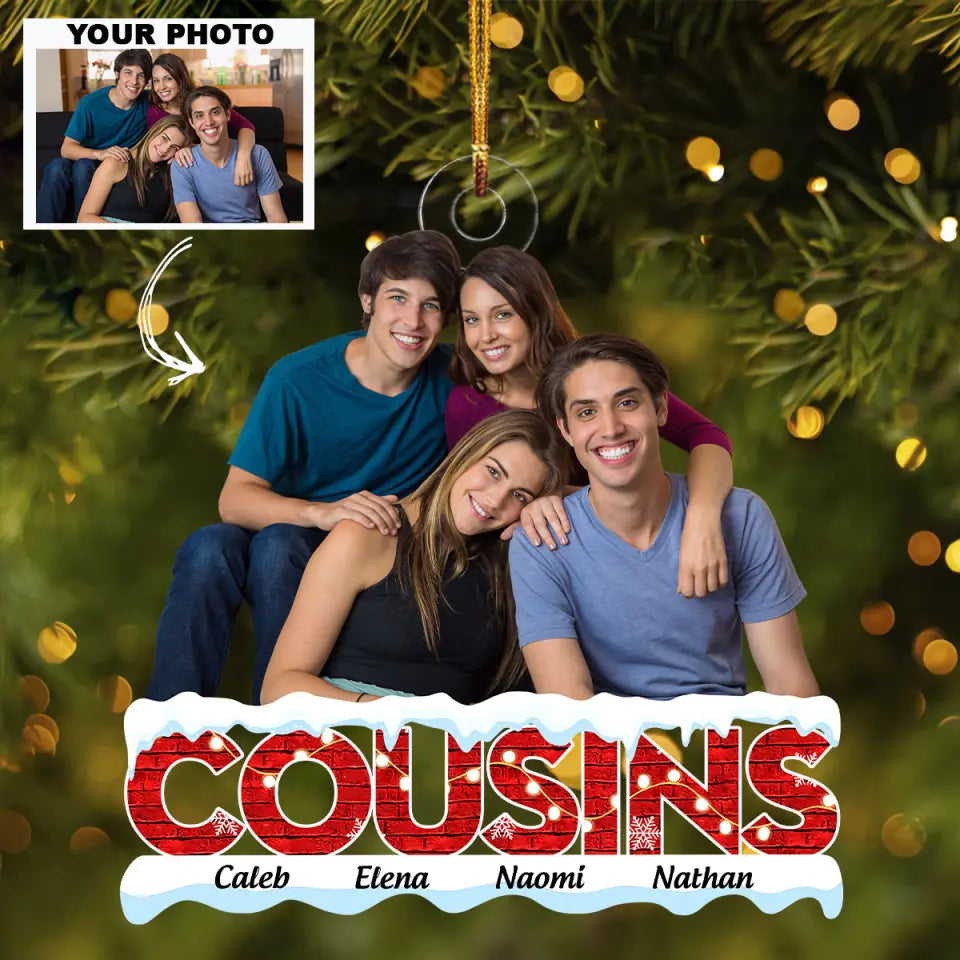 Cousins Merry Christmas 2025 Personalized Custom Photo Mica Ornament Christmas Gift Fo