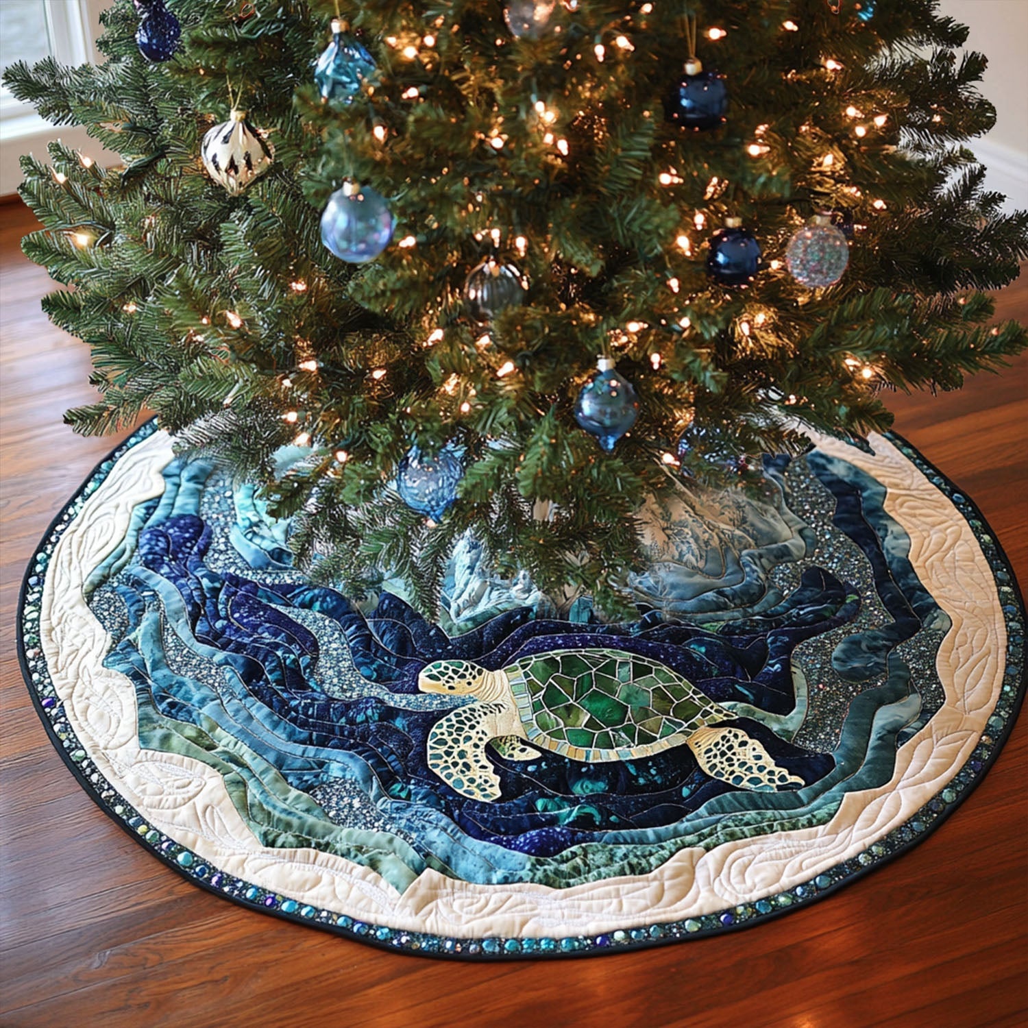 Cove Turtle Quilted Christmas Tree Skirt Festive Christmas Home Styling