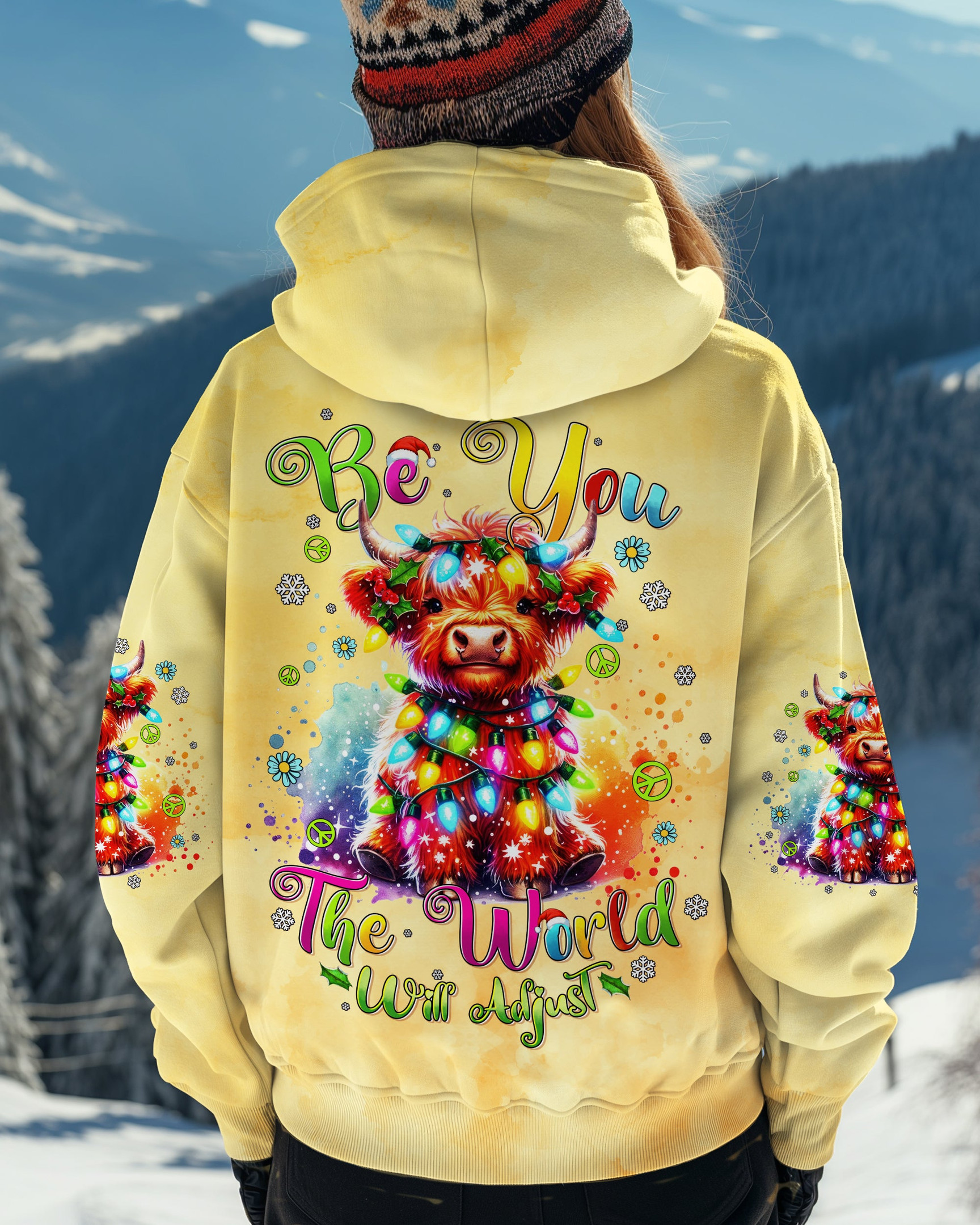Cow Be You The World Will Adjust Tie Dye Hoodie Christmas Clothes Highland Cow Gifts For Her
