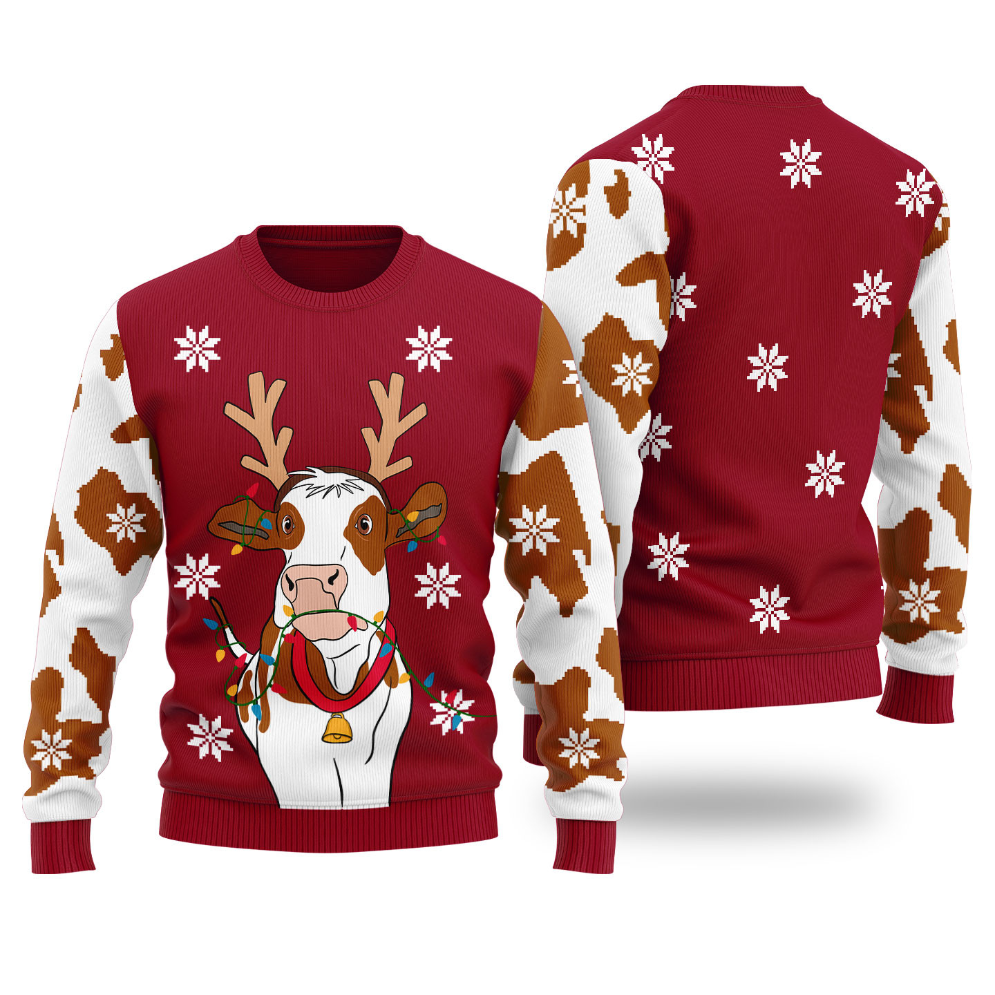 Cow Bell Ugly Christmas Sweater Cardinal Red Warm Winter Sweater to Brighten Your Holidays