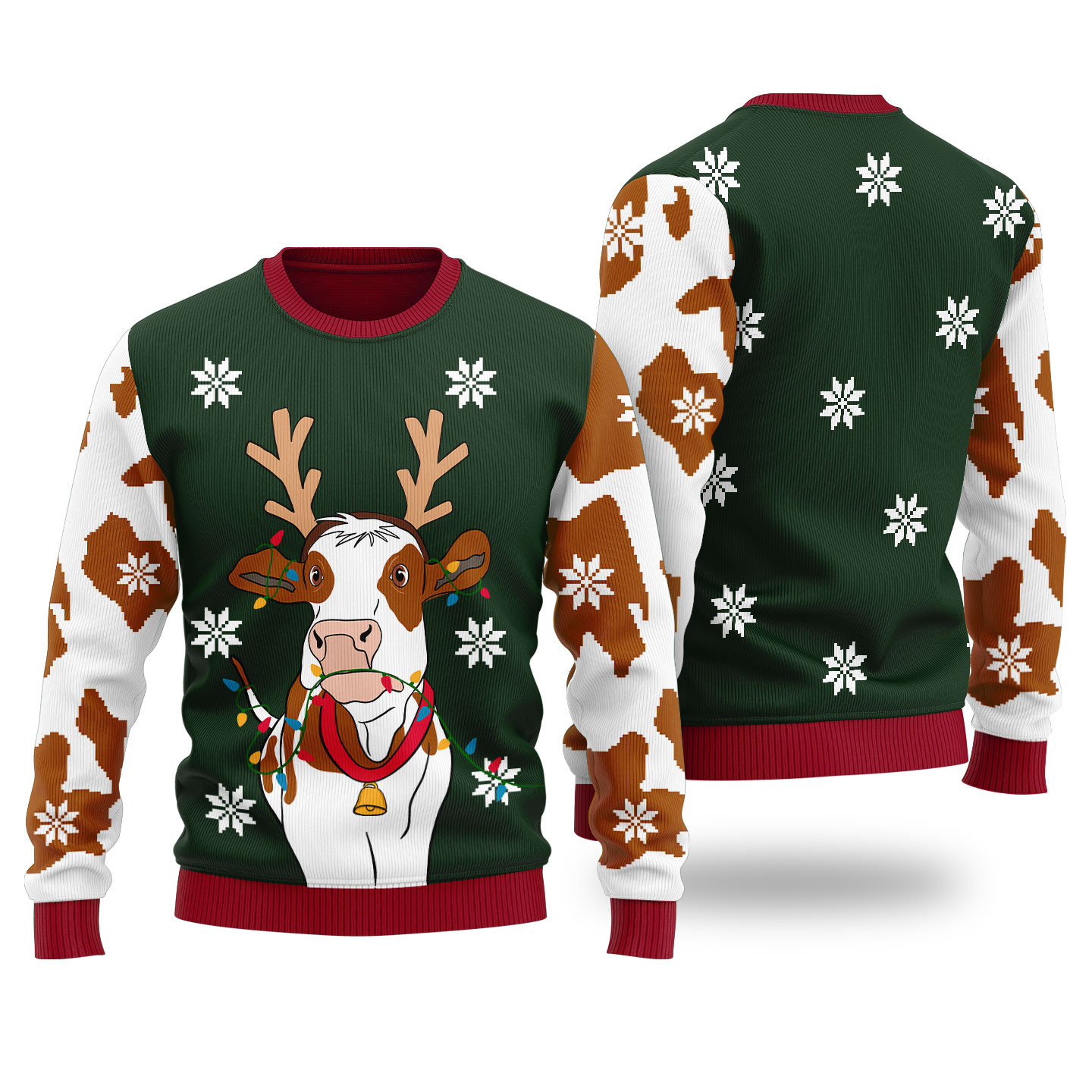 Cow Bell Ugly Christmas Sweater Forest Green Unique Holiday Merch Gift for Home and Family