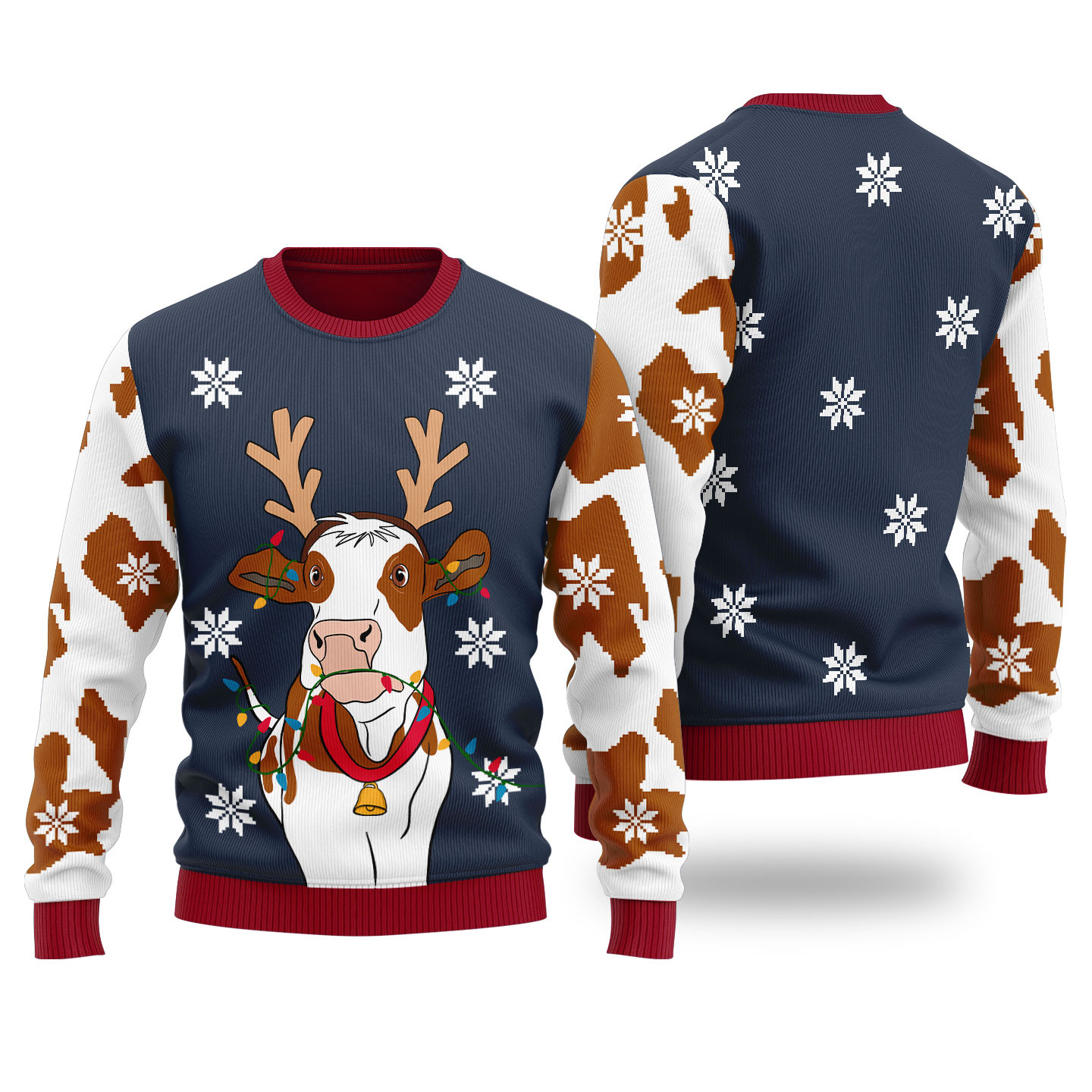 Cow Bell Ugly Christmas Sweater Navy Seasonal Gift Merch for Cozy Christmas Vibes