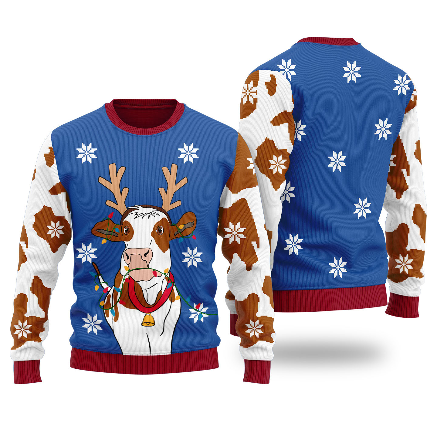Cow Bell Ugly Christmas Sweater Royal Heartwarming Christmas Gift Sweater for Him or Her