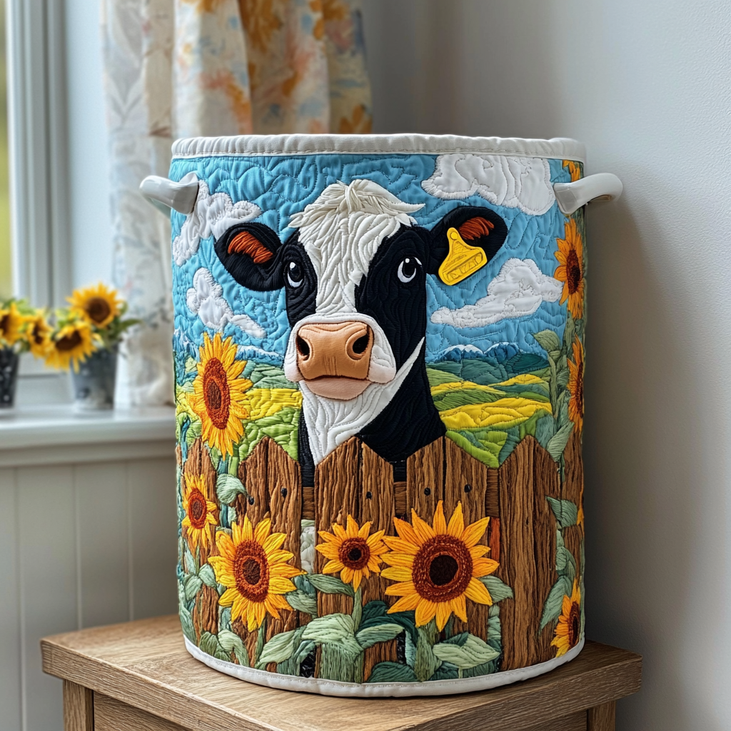 Cow Blossom Quilted Laundry Basket Excellent Gift For Her