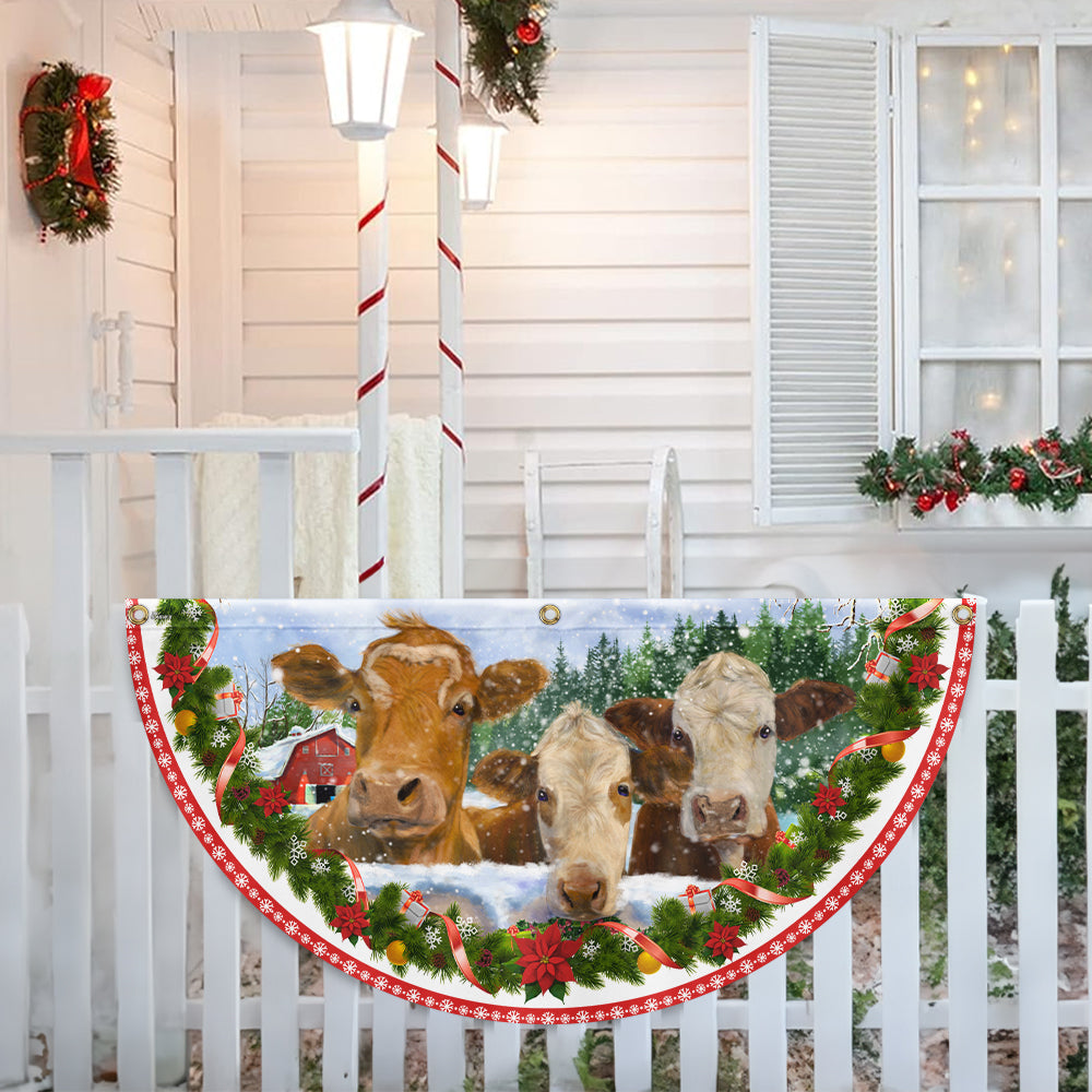 Cow Cattle Christmas Farm Non Pleated Fan Flag