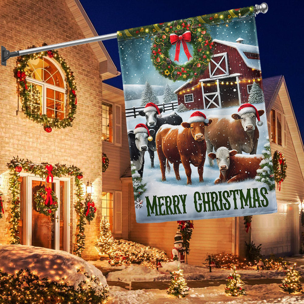 Cow Cattle Farm Christmas Flag Christmas 2025