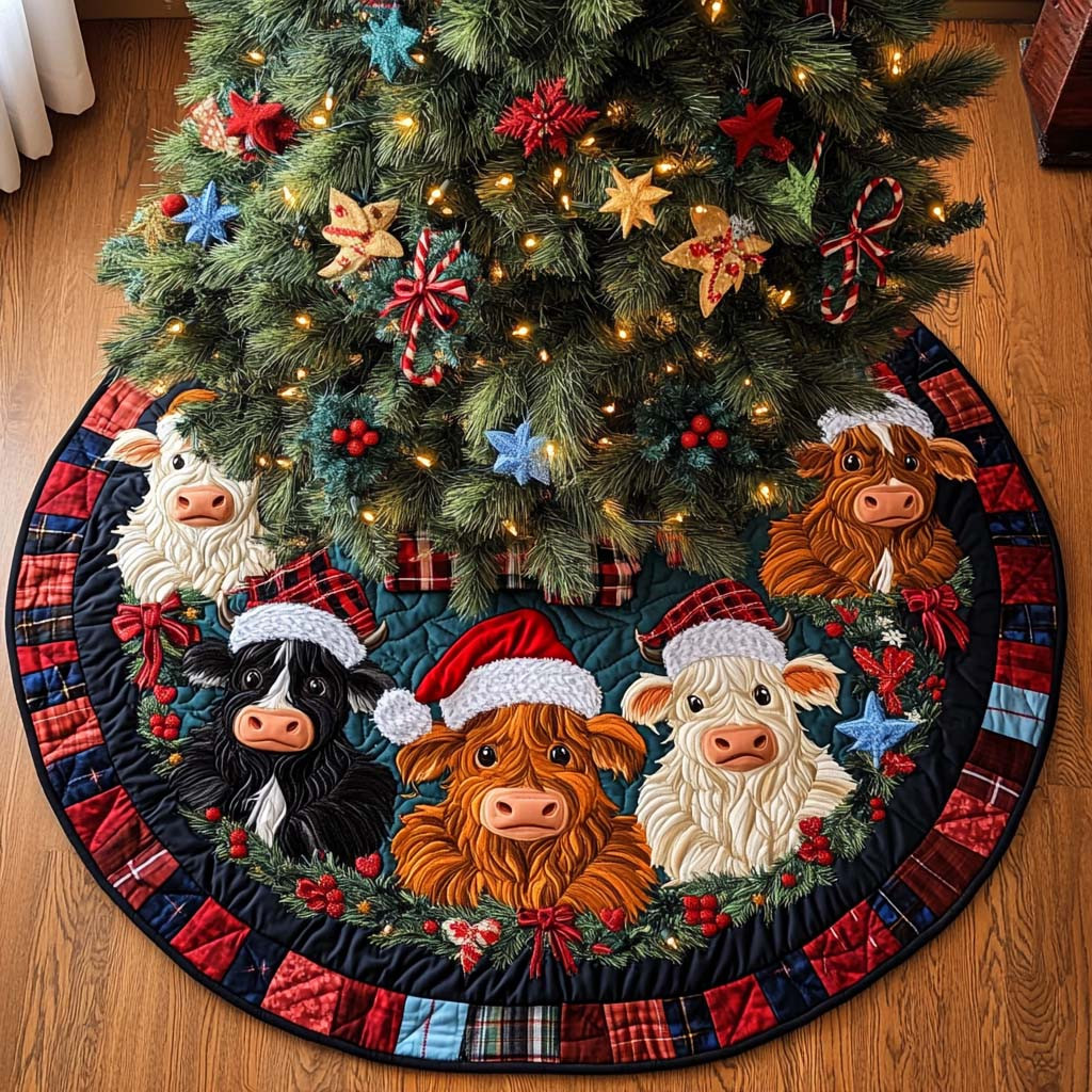 Cow Cheerful Clan Christmas Quilted Tree Skirt Xmas Decor Christmas Gift For Cow Owners