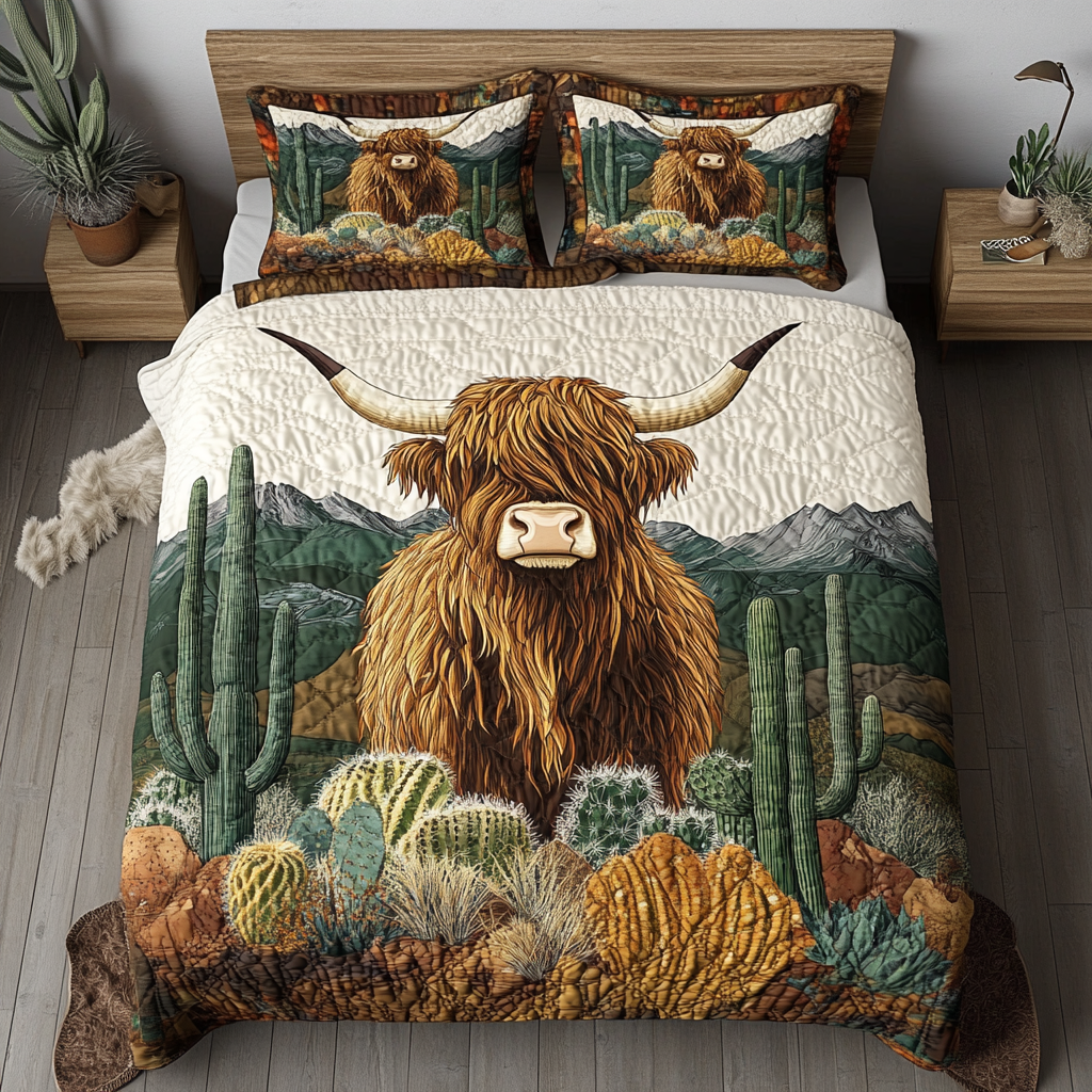 Cow Country Quilted Bedding Set Bed Decorations Highland Cow Stuff Gifts