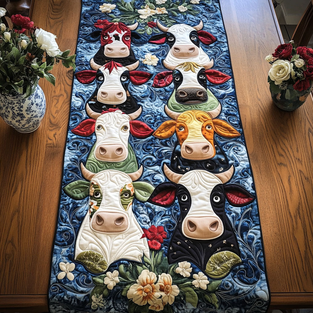 Cow Crew Quilted Table Runner Farmhouse Table Runner Cow Lover Gift Ideas