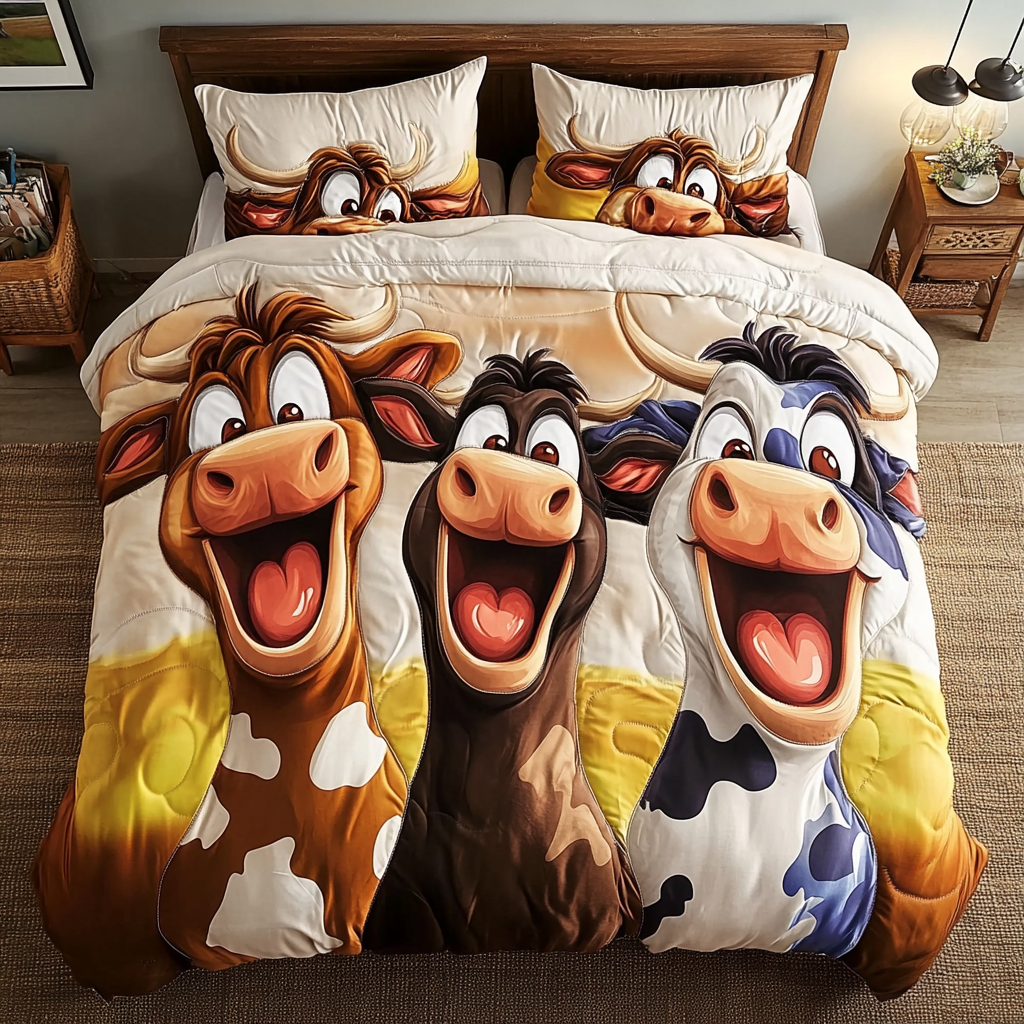 Cow Joy Quilted Bedding Set Best Bed Sheet Set Gift For Cow Lover