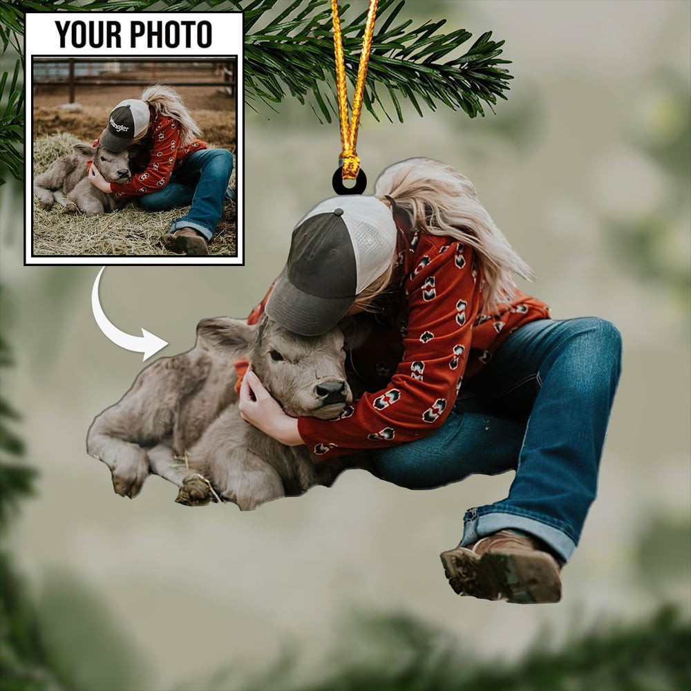 Cow Lovers Shape Custom Photo Ornament Gift for Her Love Cow